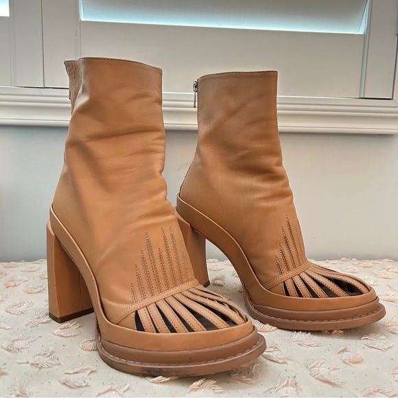 Ann Demeulemeester Cutout Vamp Platform Ankle Boot Camel Tanned Leather Size 39 - Picture 3 of 15